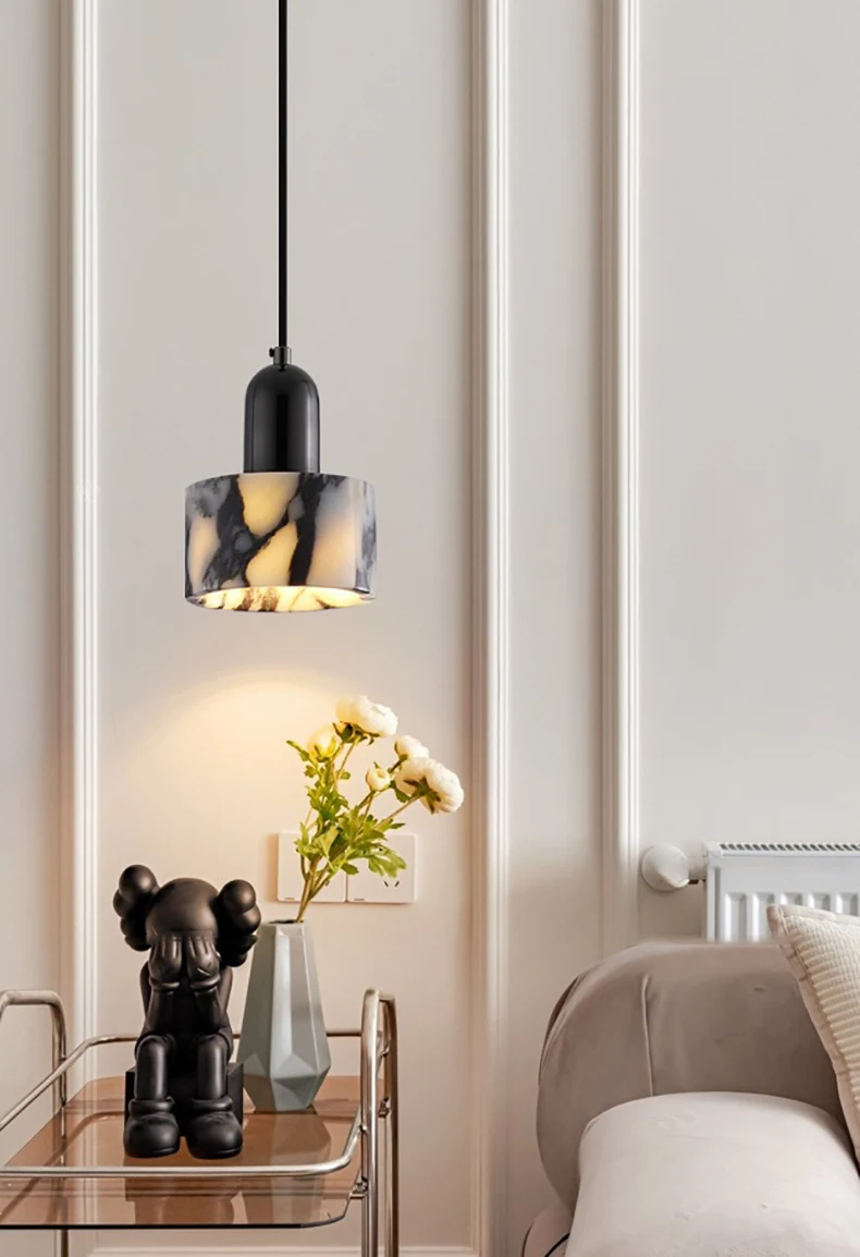 Art Pendant Light Natural Stone Marble E27 Bulb