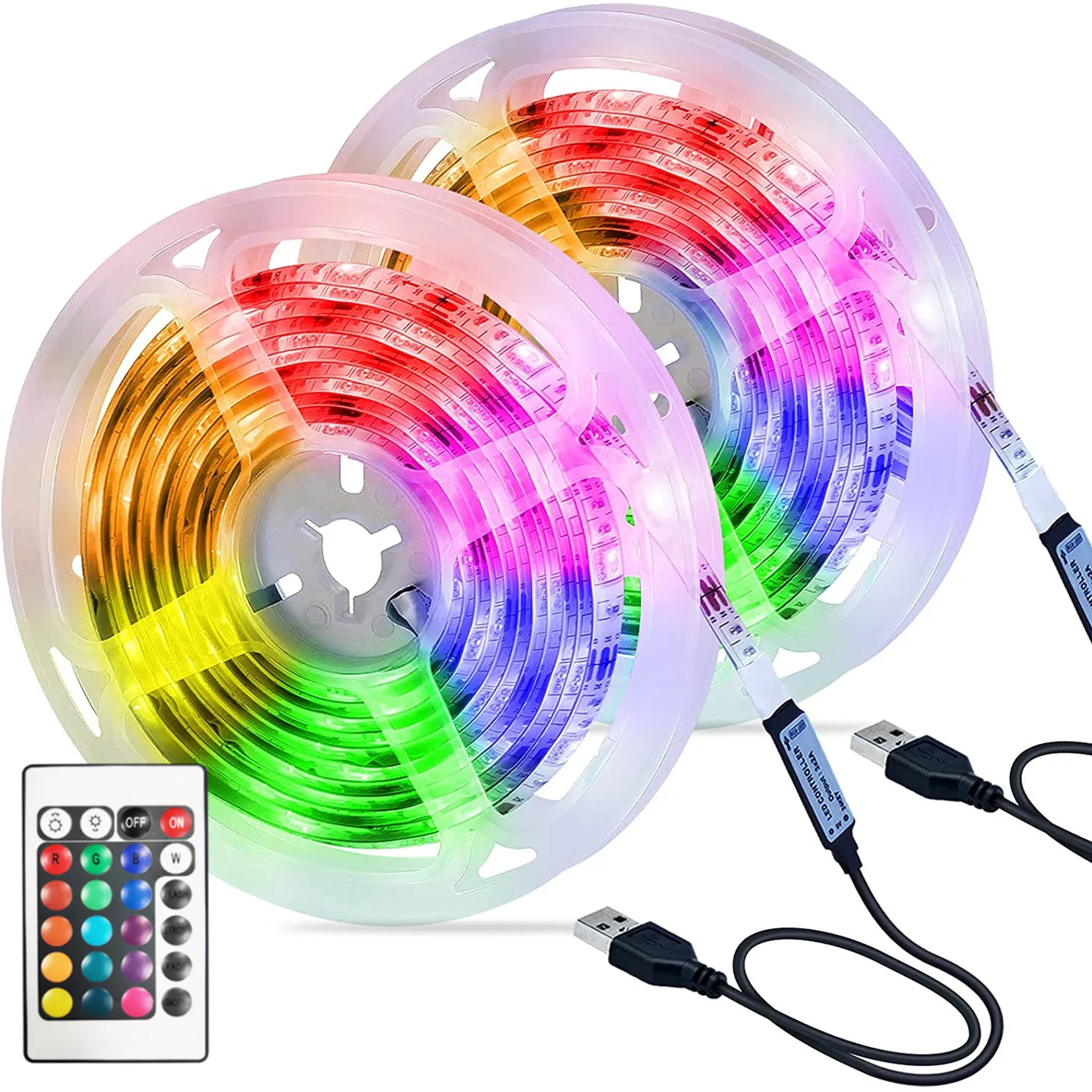 

RGB LED Strip Lights 24key Remote Control 1M-10M USB DC5V 2835/5050 SMD Diode Flexible Tape TV Backlight Home Party Decoration