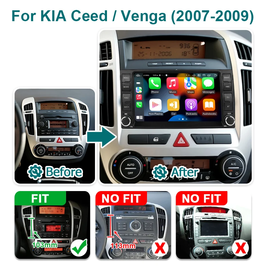 Wondefoo 7'' Carplay linux screen Android AUTO For Kia Ceed/Venga 2007-2009 with car radio stereo multimedia display audio