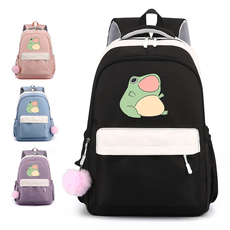 Funny Frog Pattern Backpack Casual Comfortable School Bookbags Teen High Quality Zipper Backpack Frog Backpacks