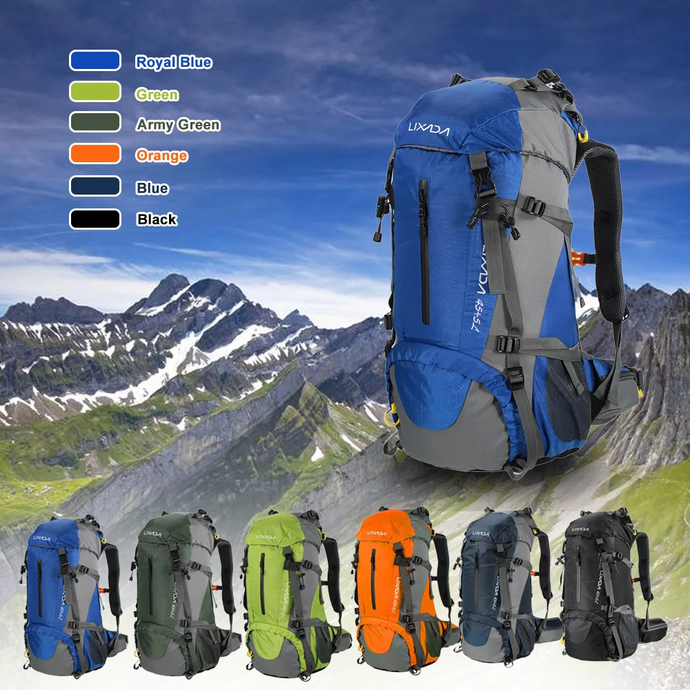 حقائب سفر مقاومة للماء Lixada ، حقيبة ظهر نايلون ، حقيبة ظهر رياضية خارجية ، غطاء مطر ، تخييم ، تسلق ، حقيبة رحلات ، كبيرة ، 50 لتر