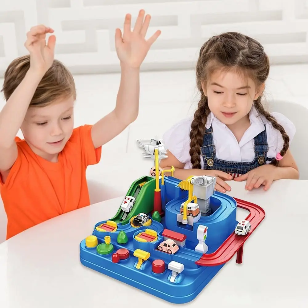 Red&Blue Racing Rail Car Model Inertia Coastdown Parent-child Interaction Track Adventure Game Plastic Puzzle Game For Kids