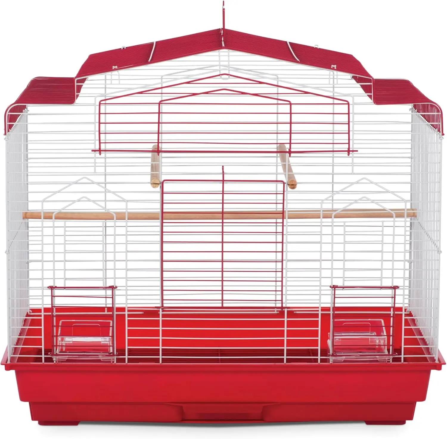 

Красно-белая клетка для птиц в стиле фермерского дома, прочная металлическая конструкция с легким доступом