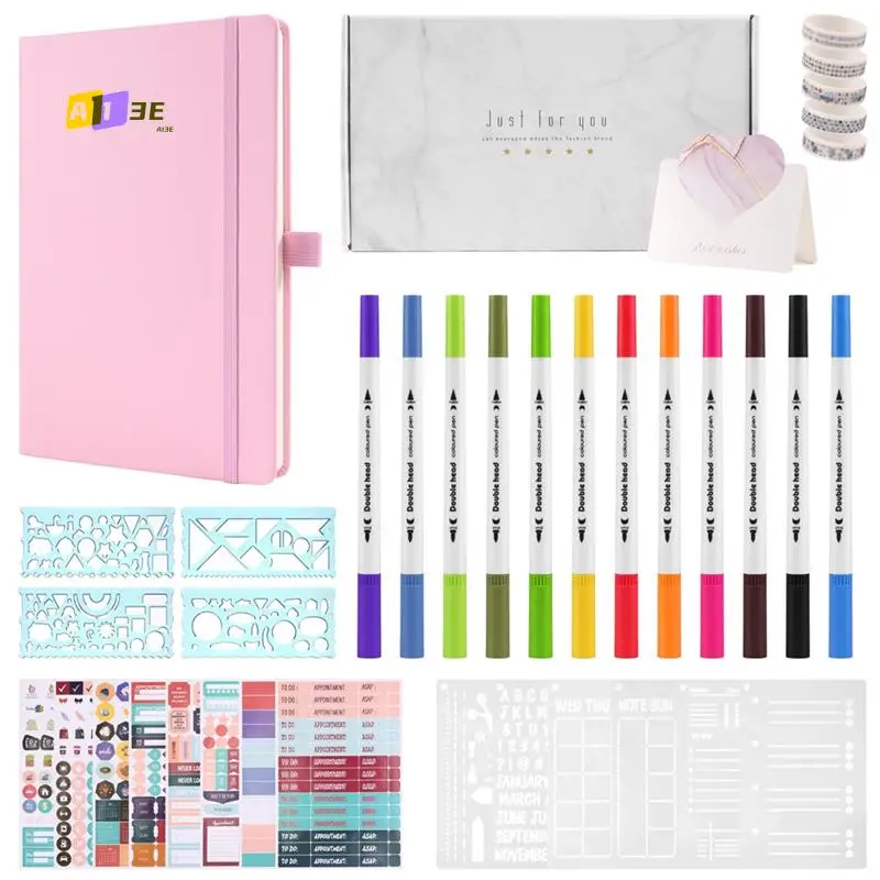 

A13E-A5 Hardcover Dotted Journal Notebook With 184 Numbered Pages,Dotted Journaling Kit For Beginner