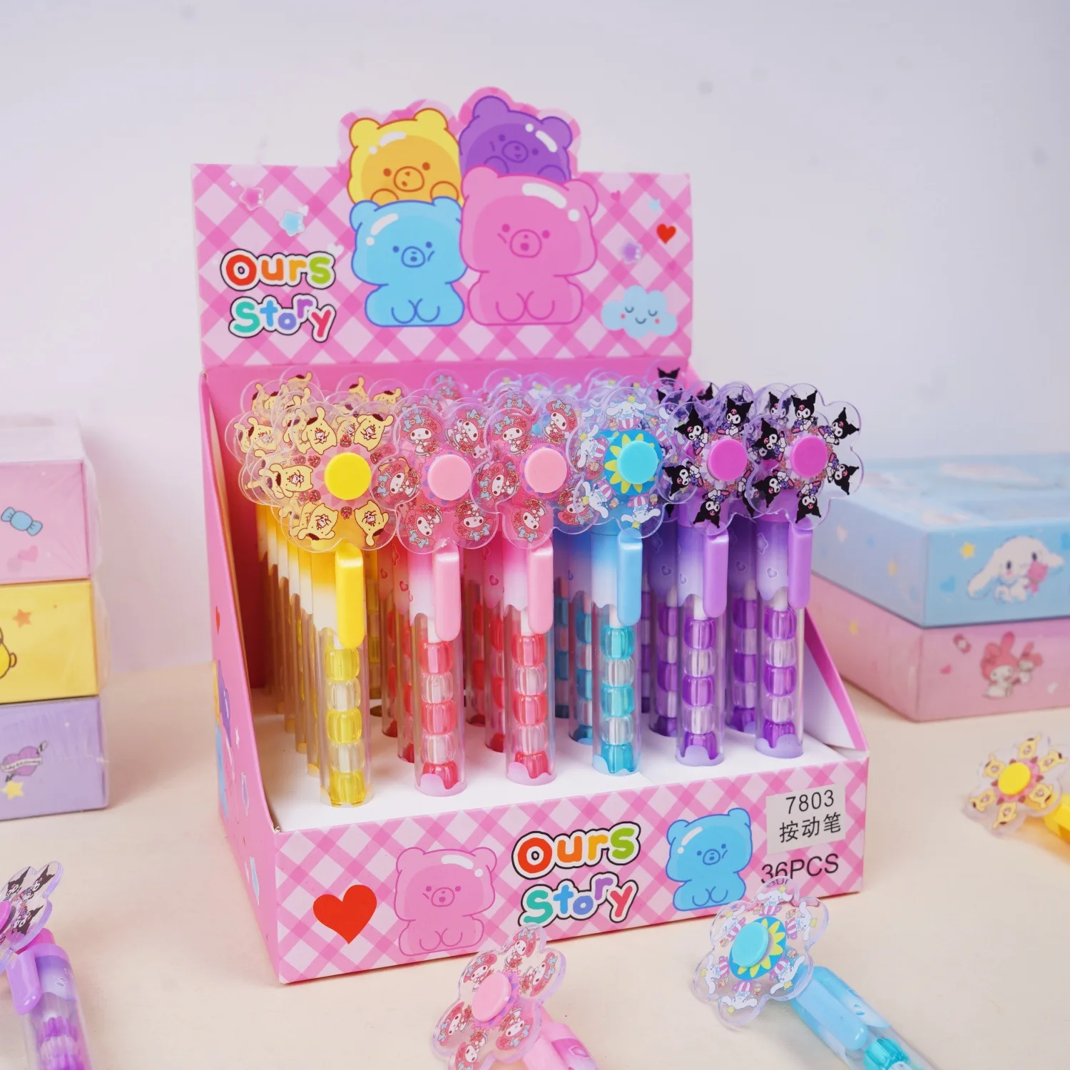 

3/6PCS New model Hello kitty Crayon Shin-chan Rotating 0.5mm Neutral Pen Cartoon Cute Fun Stress-Relief pen Stationery