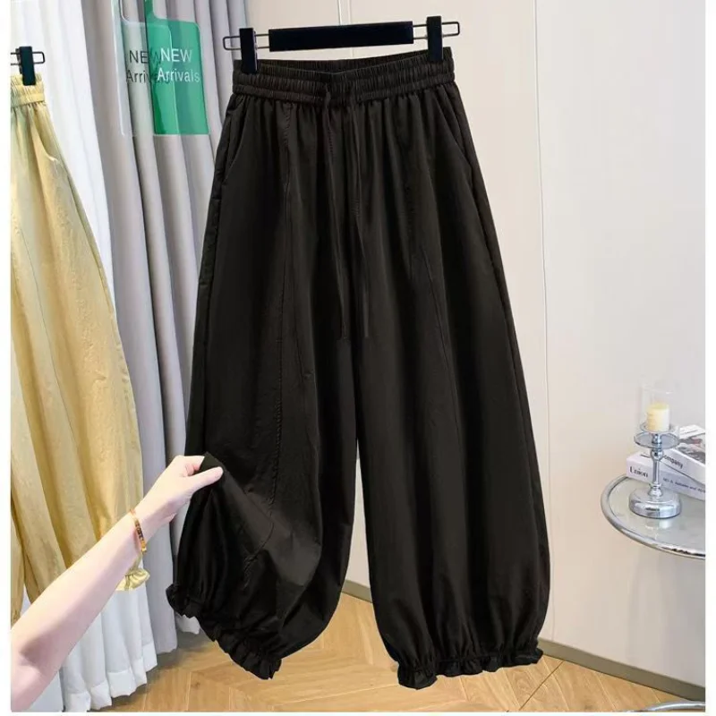 

Summer New Lace Wide-leg Pants Casual Loose High-waisted Versatile Ice Silk Nine-point Pants Fungus Bloomers for Women