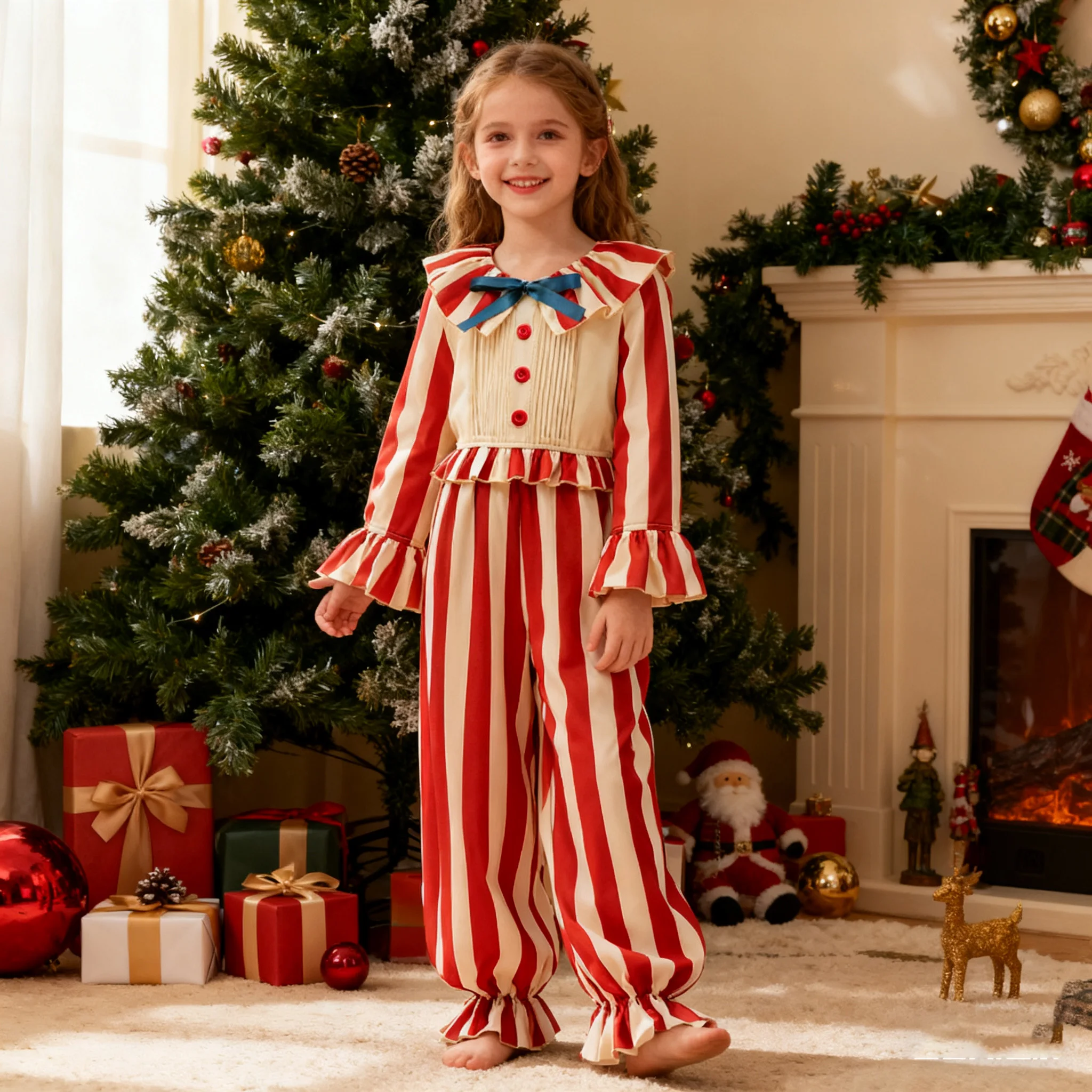 

Christmas girl Jumpsuit boy Clown striped candy outfits Cos Costume Girls Boys Clown Jumpsuit Halloween Party Carnival 2025