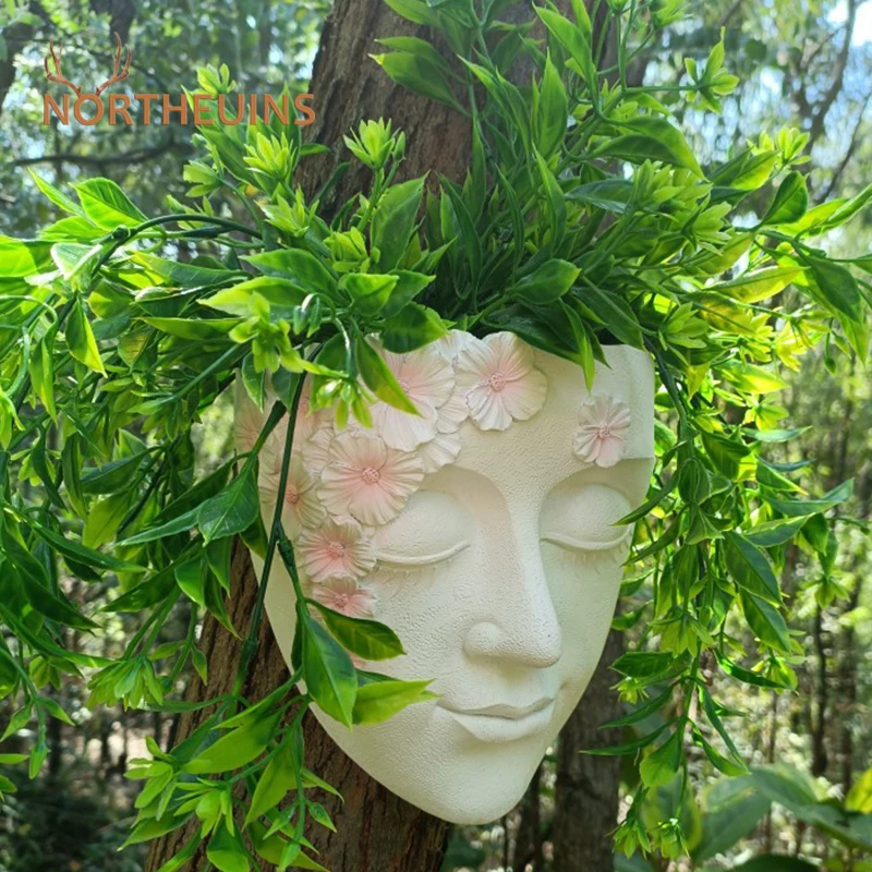 

NORTHEUINS Resin Sticker Face Flower Pot Mask Decoration Hanging Plant Container Embroidered Decoration Vase Personalized Europe