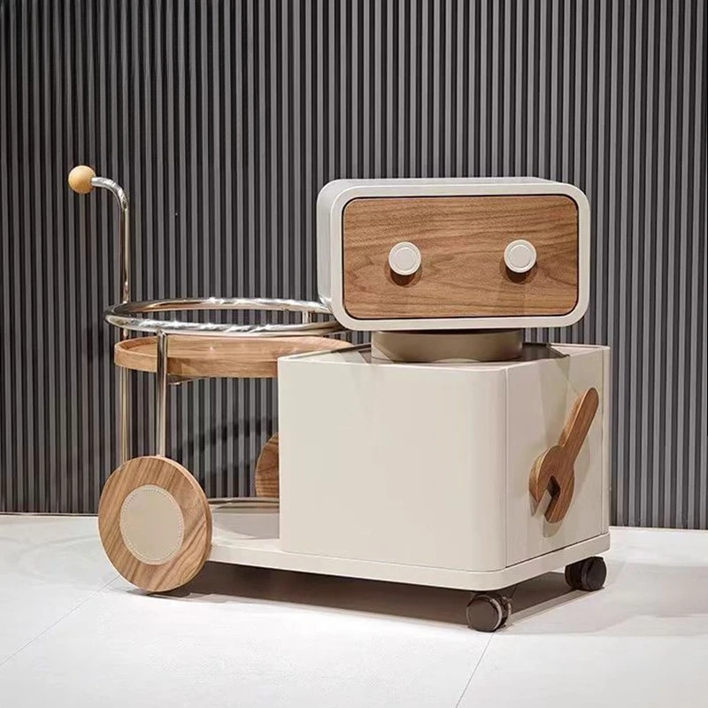 

Robot Trolley Living Room Mobile Coffee Table Creative Sofa Side Few Solid Wood Small Table Storage