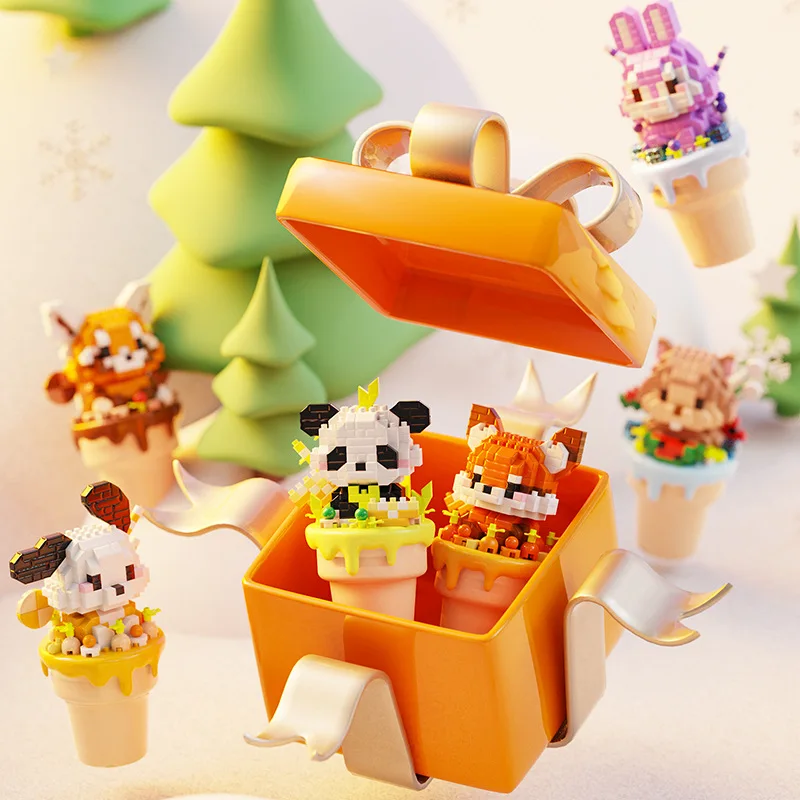Ice Cream Panda Building Blocks Pochacco Fox Lesser Panda Hamster Kawaii 3D Model Assembly Mini Brick Figure Toys For Kid Gift