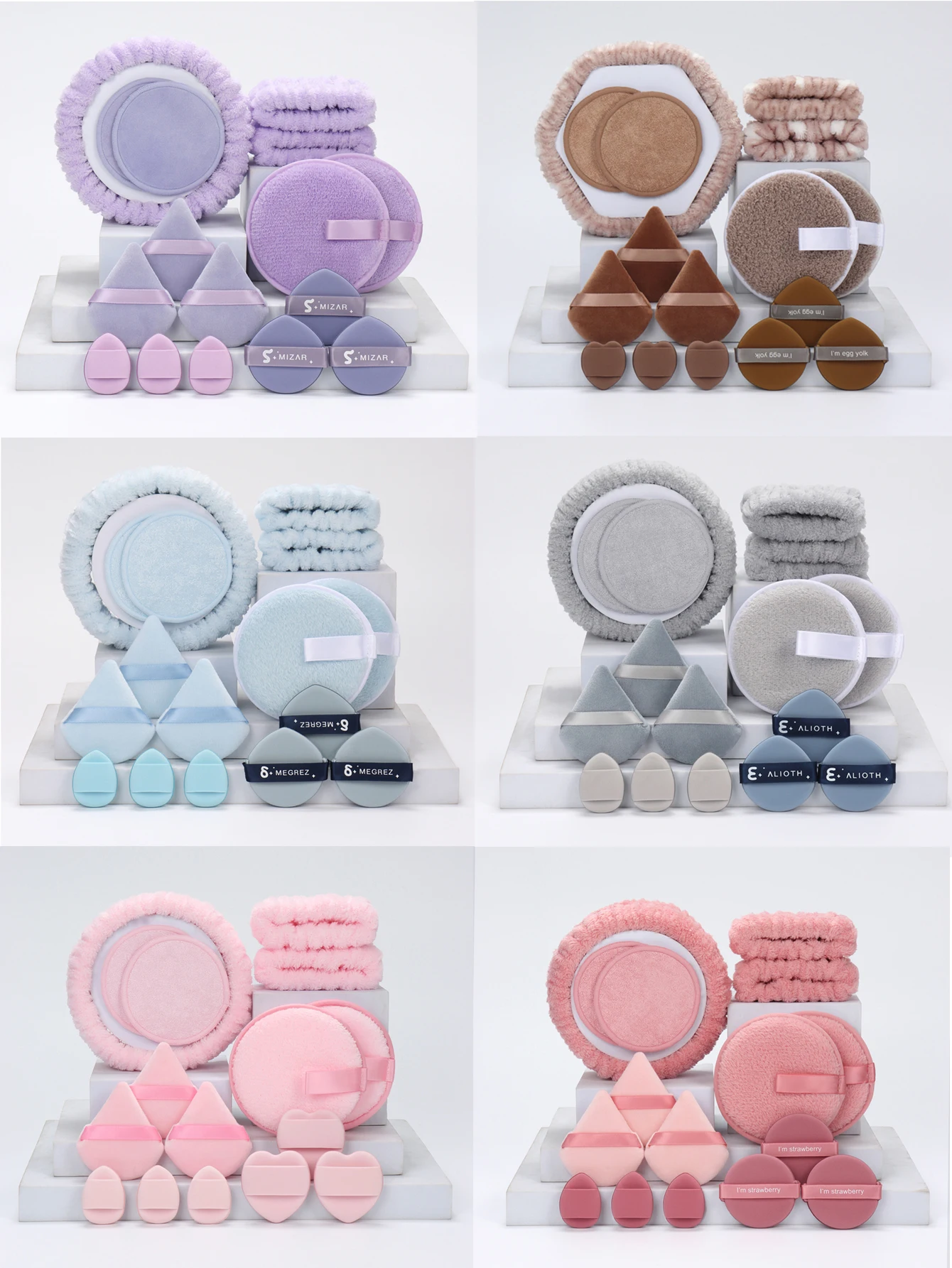 All-Purpose Hair Band 16-Piece Set, 1 Hair Band, 2 Wrist Straps, 2 Lazy Puffs, 2 Pieces, Makeup Remover Pads, 3 Triangular Loose