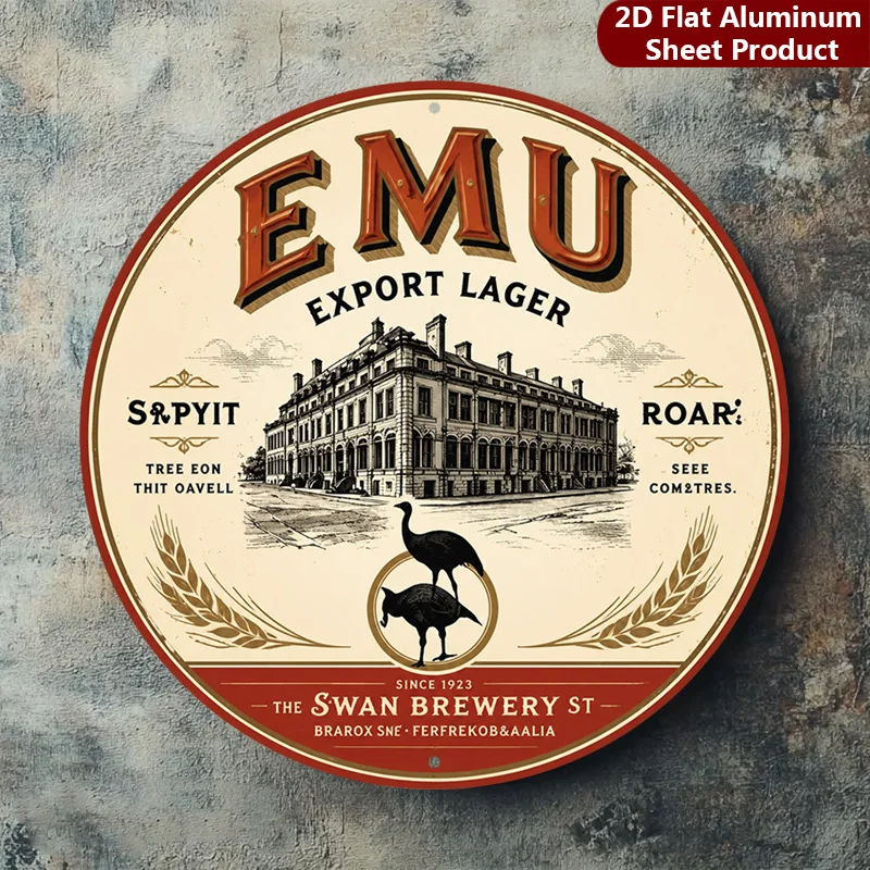 2D Flat, 1pc, Vintage Brewery Decorative Sign Emu Design Plaque Rustic Logo Perfect for Home, Porch, Garden, Cafe, Etc, Outdoor