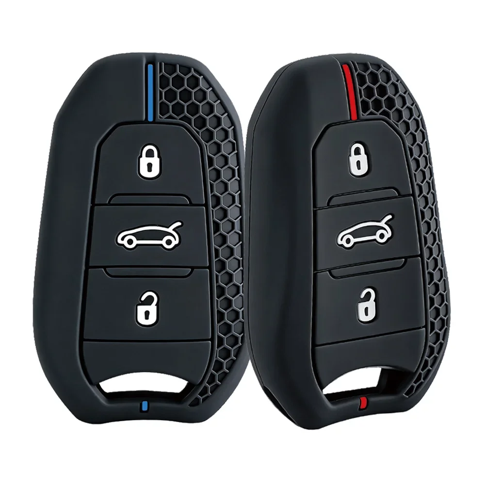 Hex Grid Red Trim Key Sleeve Fit Peugeot RCZ 607 Citroen C-Elysee DS3 DS4 DS5 Soft Silicone Ergonomic Car Remote Protective Case