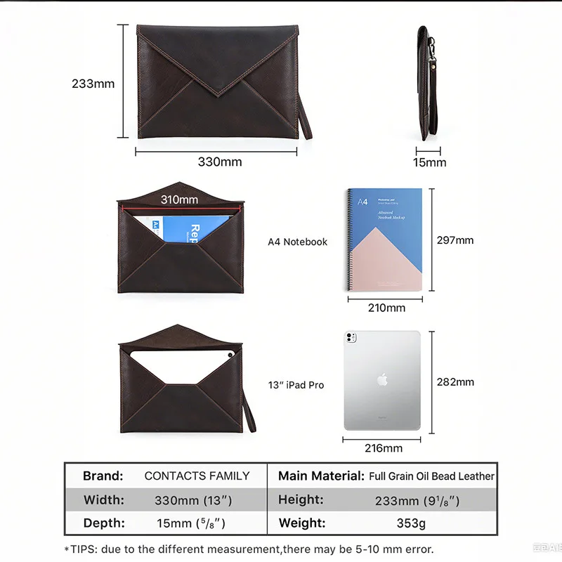 Vintage Style Full Grain Leather A4 Notebook Cover Envelope Form Magnetic Office Handheld Wrap Stationery School Supplies