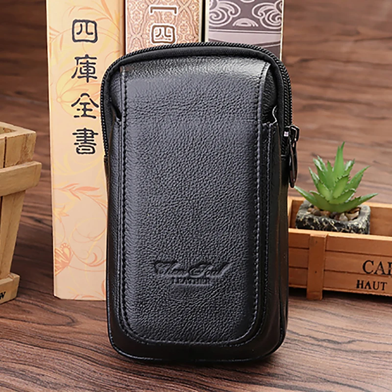 Genuine Leather Fanny Waist Pack Cell/Mobile Phone Case Purse Money Men Belt Bum Pouch Hook Bag