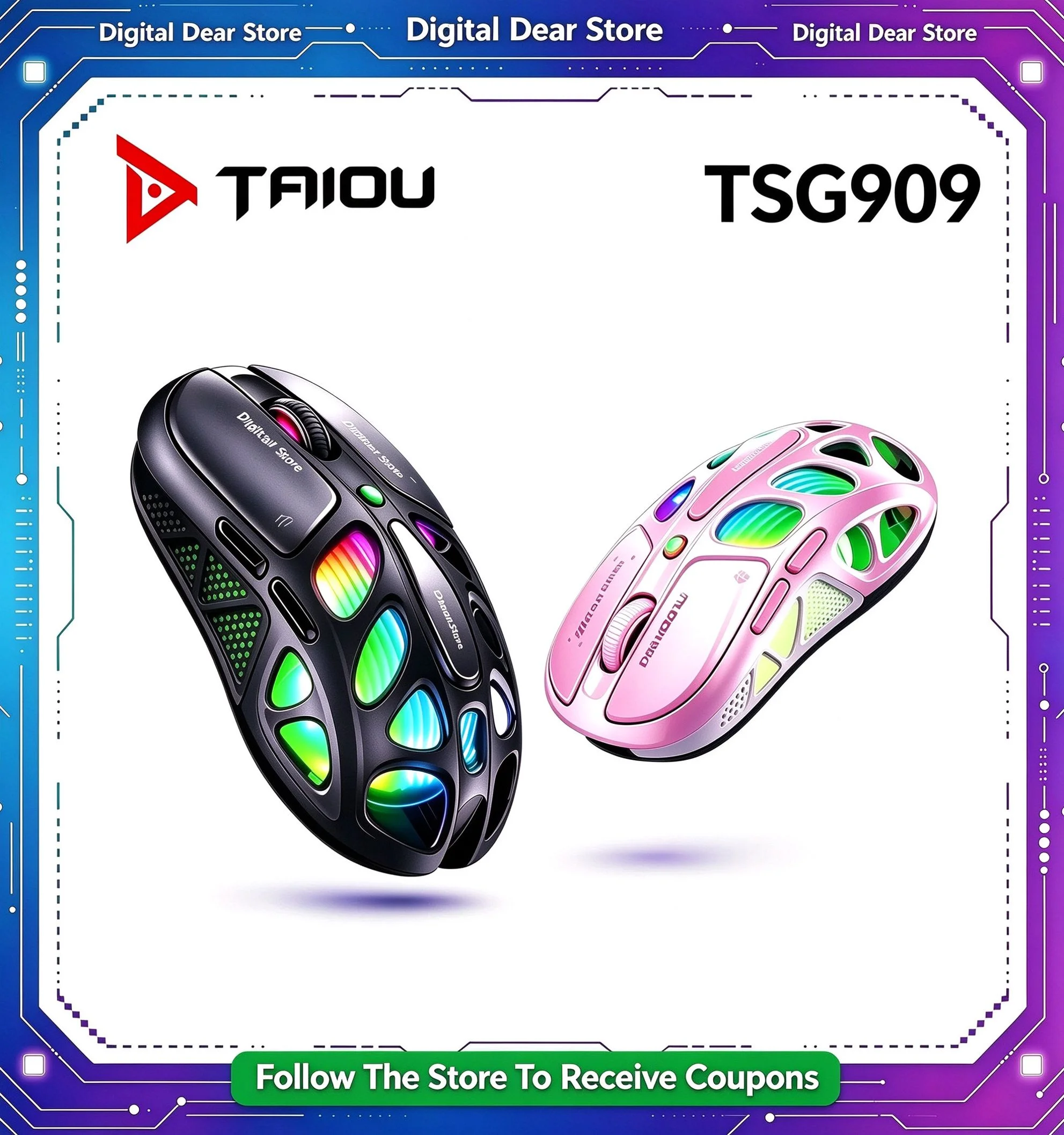 TAIDU TSG909 Wireless Gaming Mouse Magnesium Alloy Hollow Shell PAW3950 Sensor TTC Optical Micro Motion 8K Low Latency PC Laptop