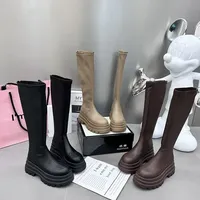 Winter Women Knight High Boots Short Plush Fashion Back Zippers Ladies Elegant Platform Flats Long Booties Women's Footwear
