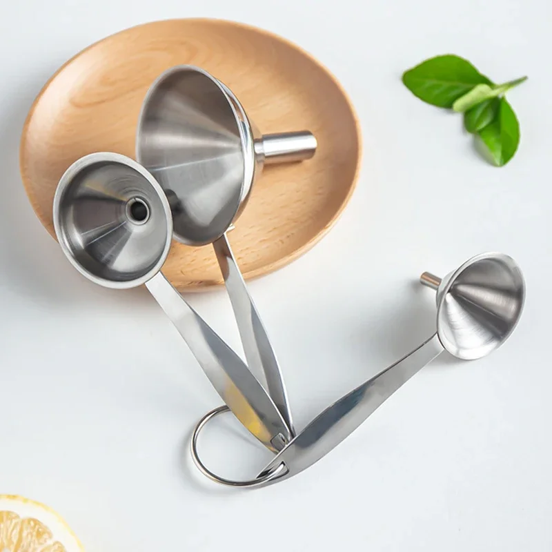 3 Teile/satz Lange Griff Trichter Edelstahl Öl Flüssigkeit Trichter Set Für Küche Flüssigkeit Gewürz Trockenen Zutaten Filter Metall Trichter