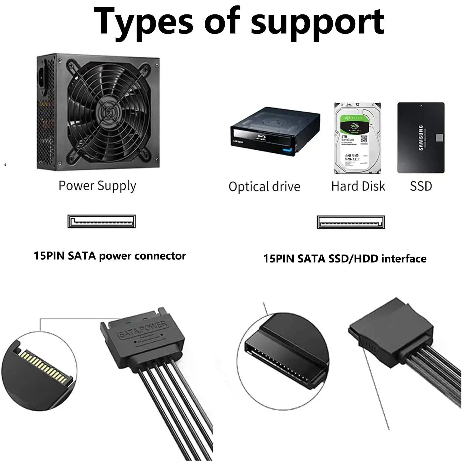 Sata power splitter kabel-m/f-4x serieller 15-poliger sata power cable splitter für hdd ssd optische laufwerke dvd burne stromkabel