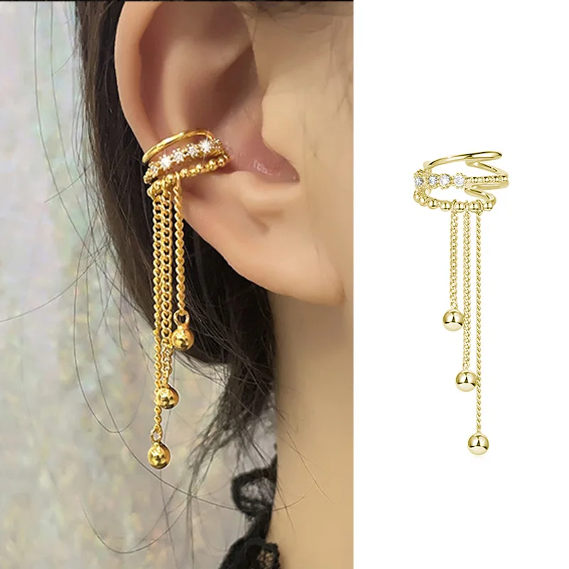 1pc Ear Cuff No Piercing Without Hole Earring for Girls Kpop Ear Clip Non Pierced Long Tassel Chain Earing for Women INS Jewelry