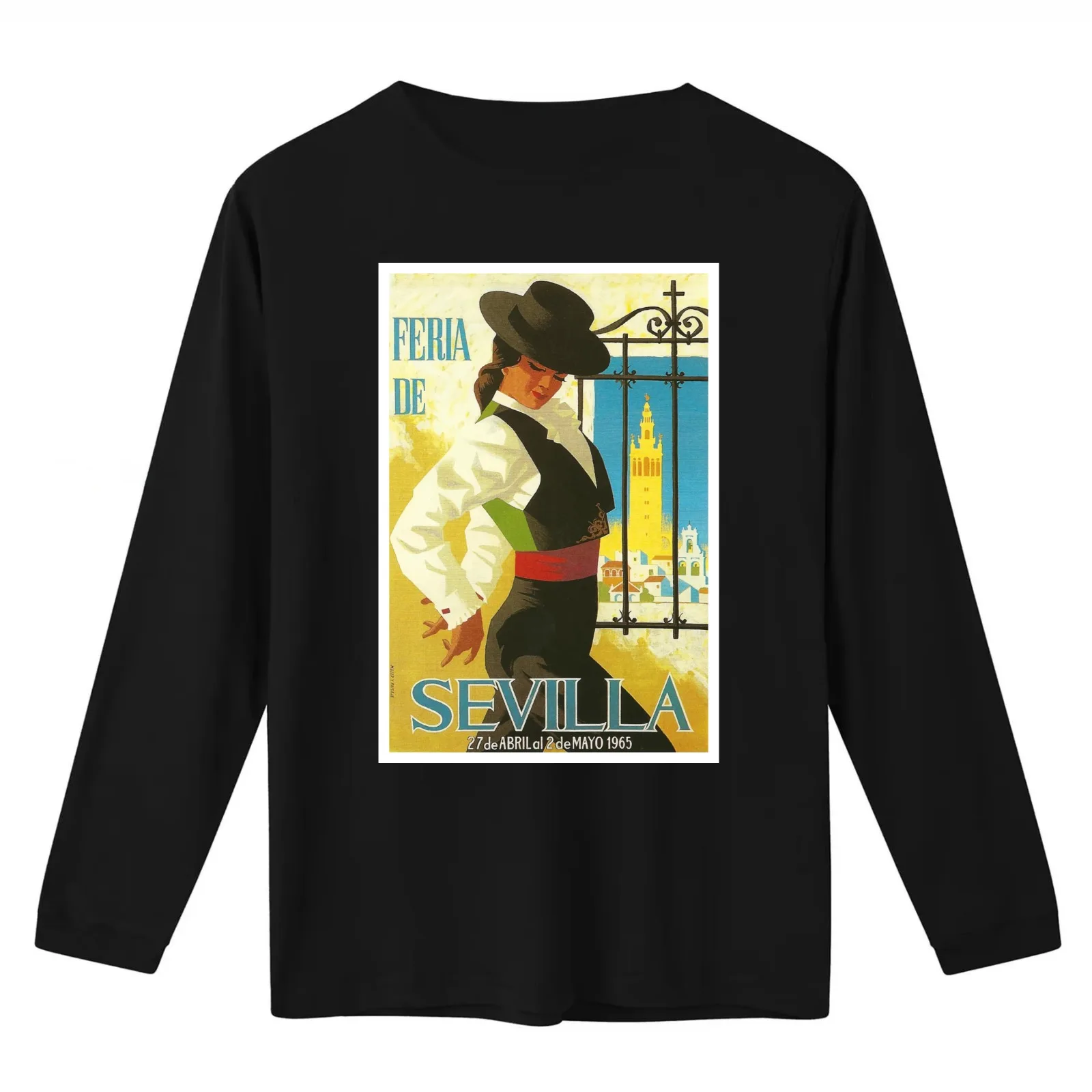 Spain 1965 Seville April Fair Poster T-Shirt Summer Casual Cotton Tee Oversized Streetwear Tops Vintage Graphic Print