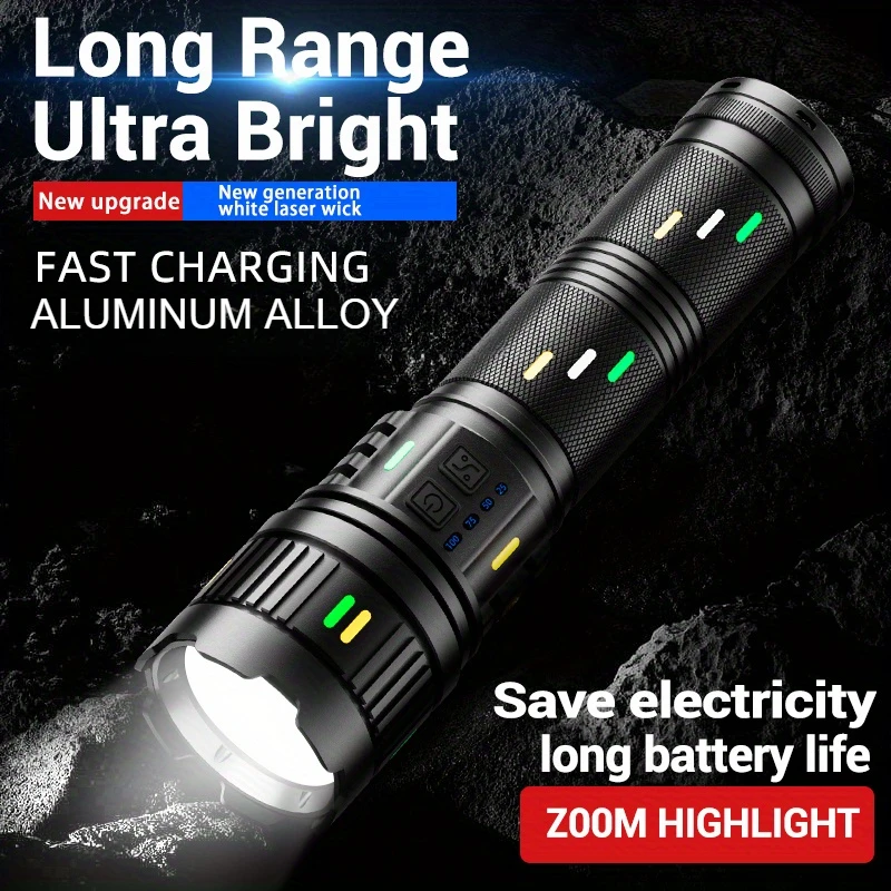 

USB Rechargeable LED Flashlight Handheld Lantern Adjustable Focus Multi-Function Outdoor Torch Camping Hiking Emergency Lighting