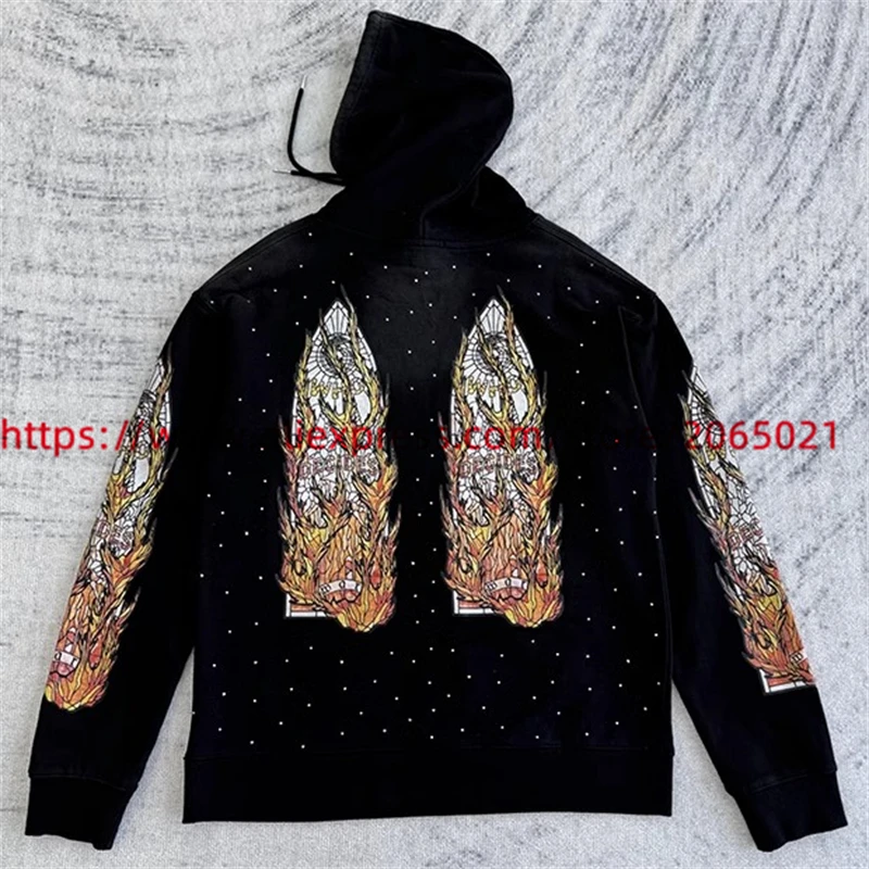 2024fw WHO DECIDES WAR Hoodie Men Women Abstract Geometric Pattern Flame Printing Loose Streetwear Pullover