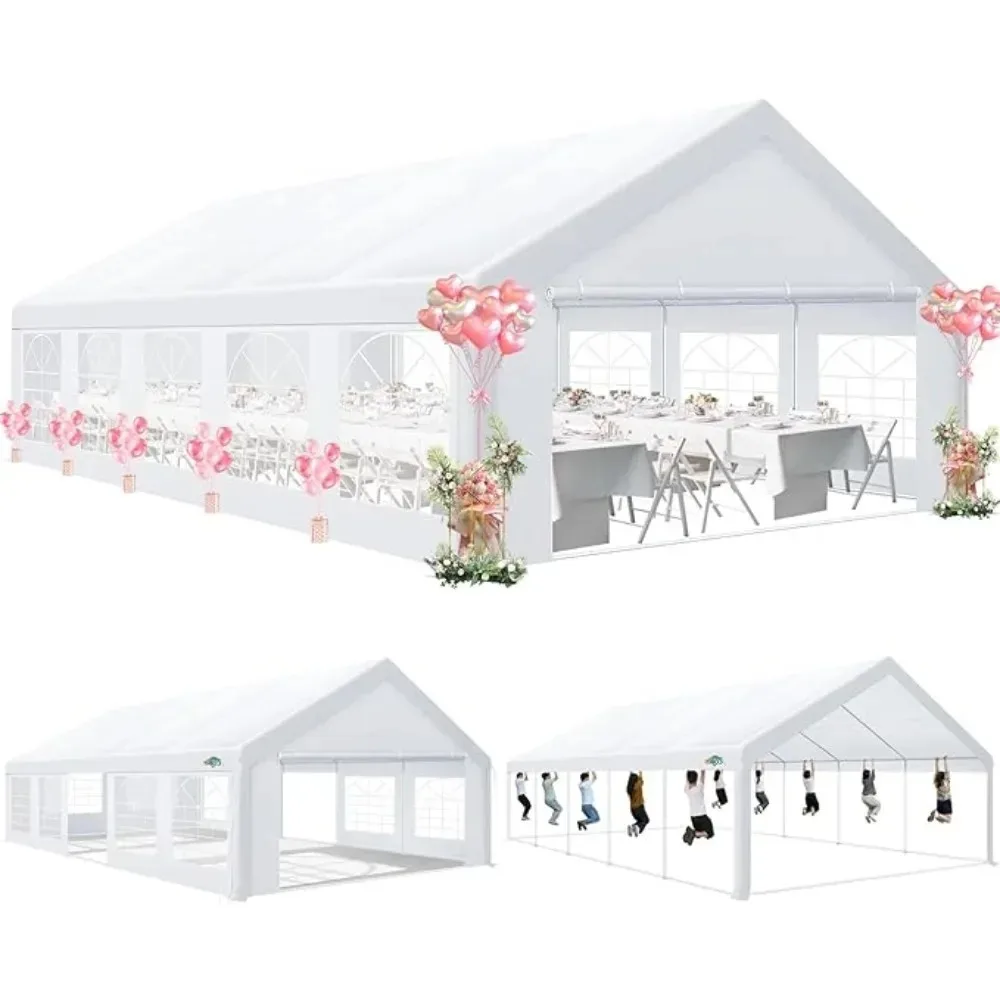 16x32 Party Tent Heavy Duty, 16x32 Large Tent with 6 Removable Sidewalls & 4 Built-in Sandbag, Commercial Wedding, UV 50+