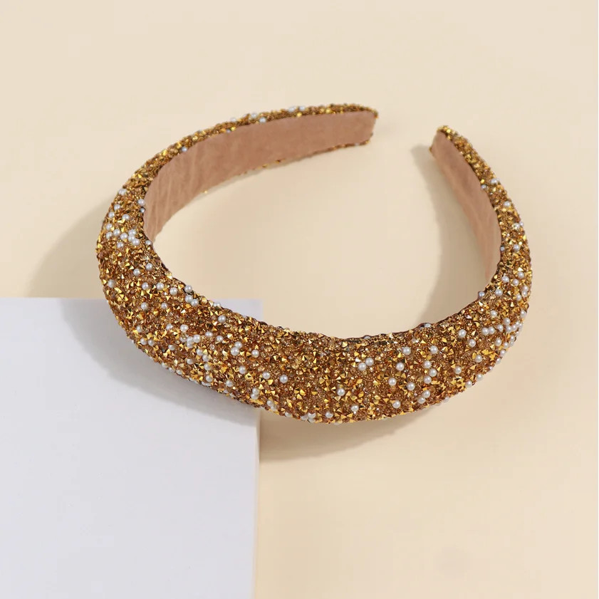 Glitzerndes Strass-Perlen-Haarband Vintage Dickes Schwamm-Stirnband Modisches Rutschfestes Haarband für Frauen Mädchen Abendkleid-Dekoration – Detail 12