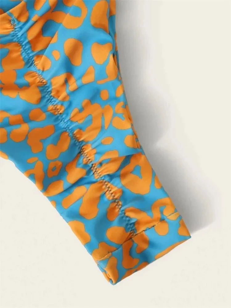 2025 nuevo Sexy mujer naranja leopardo Micro Bikini Push Up acolchado Tanga recortado traje de baño traje de baño de verano traje de baño de mujer