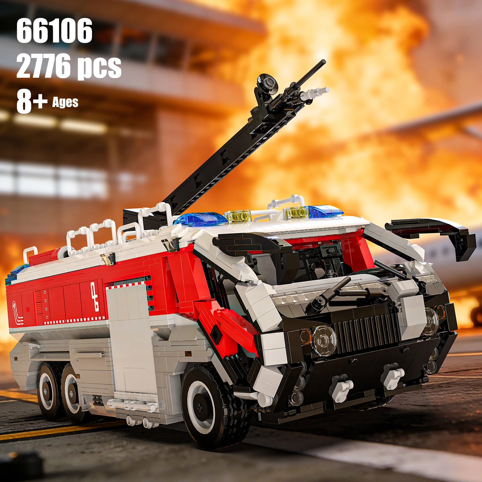 

MOC Airport Fire Truck Building Blocks Set, Simulation Firefighter Rescue Engineering Vehicle, Movable Brick Toy for Kids