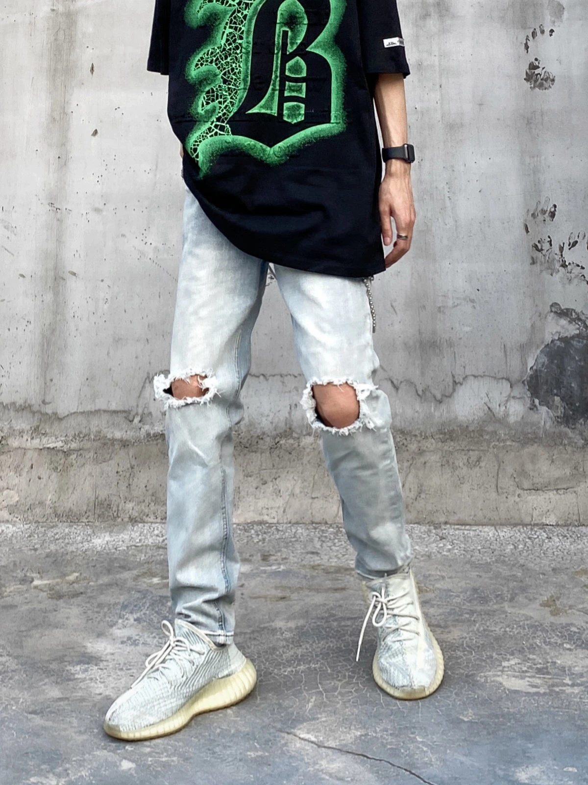 

Retro Washed Men's Slim Fit Straight Leg Stretchy Denim Jeans High Street Style Casual Long Trousers Youth Trend Spring Autumn