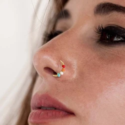 Sexy Fashion Retro Round Beads Gold Color Nose Ring For Women Nostril Hoop Body Piercing Jewelry Nose Clips Faux Septum Piercing