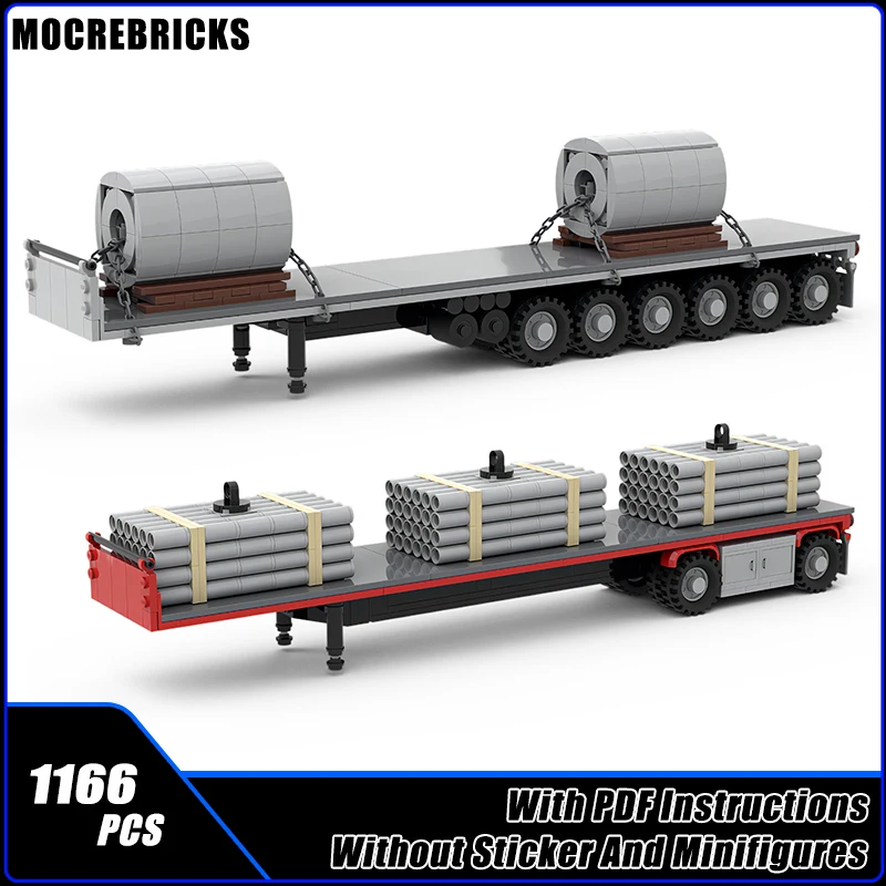 MOC Building Blocks Toys Sets Flatbed Trailer Railway Transport Vehicles DIY Technology Assembly Model Kid's Xmas Bricks Gifts