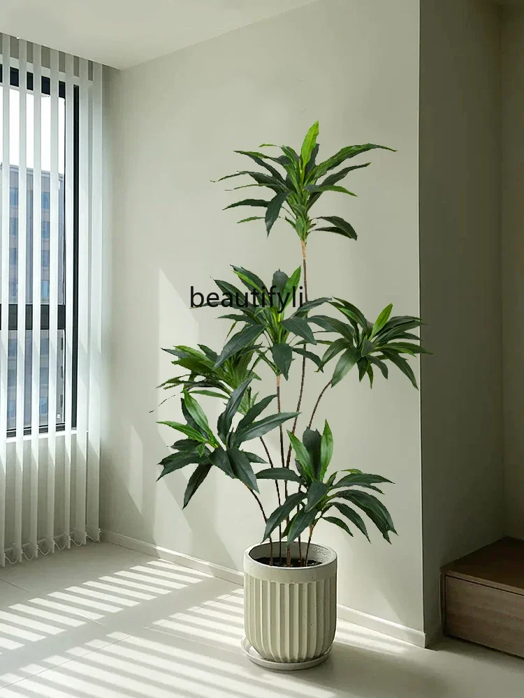 Velvet simulated green plant false tree flower indoor floor-to-ceiling potted plant bionic plant living room ornament