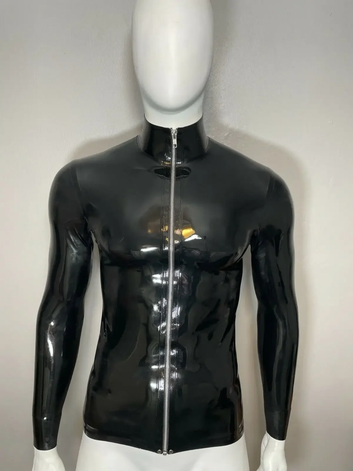 Rubber Latex Hi Top Front Zip Long Sleeve T-Shirt   Gummi Party Suit Catsuit Ganzanzug Bodysuit Anzug Overall Kostüm