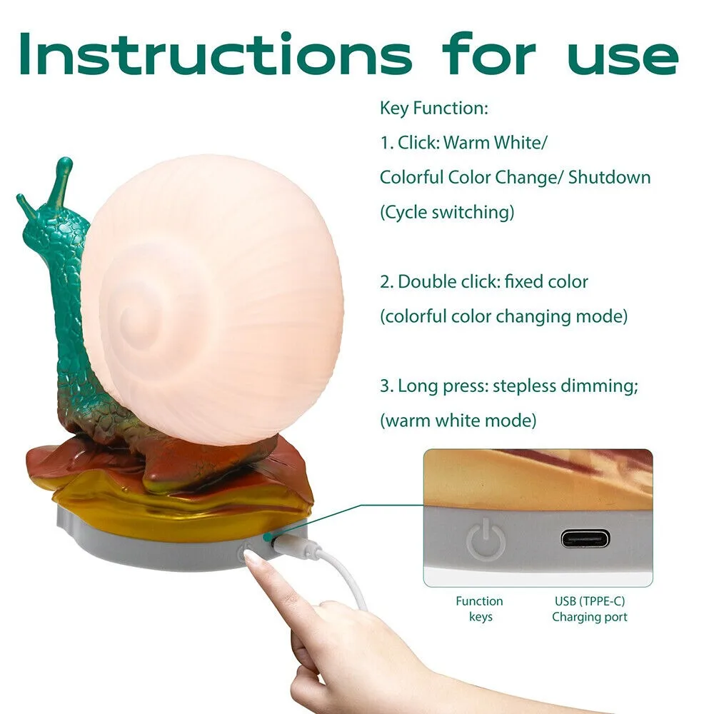 PVC Lampshade Night Light Brightness Adjustment 24 Color Gradient Atmosphere Light Snail Shaped with Switch Bedside Lamp