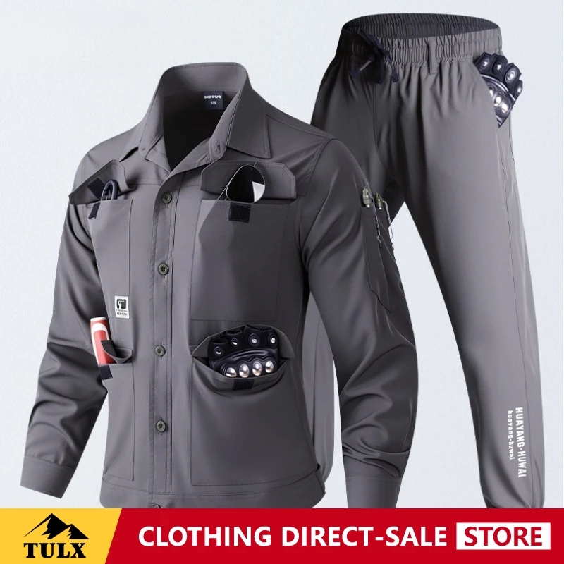 Summer Thin Quick Drying Set for Men Outdoor Tactical Breathable Elastic Wear-resistant Workwear Camouflage Long Sleeve Jacket