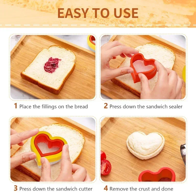 Kitchen Baking Tools Sandwich Cutter And Sealer Set For Children Kids DIY Making Cookies Mold Pancake Maker Embosser Food Molds