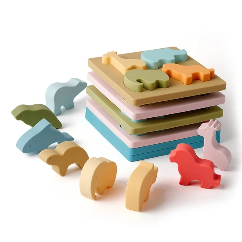 Baby Montessori Early Educational Toy BPA Free Silicone Animal Balance Blocks Board Games Kids Colours/Shape Recognition Puzzle