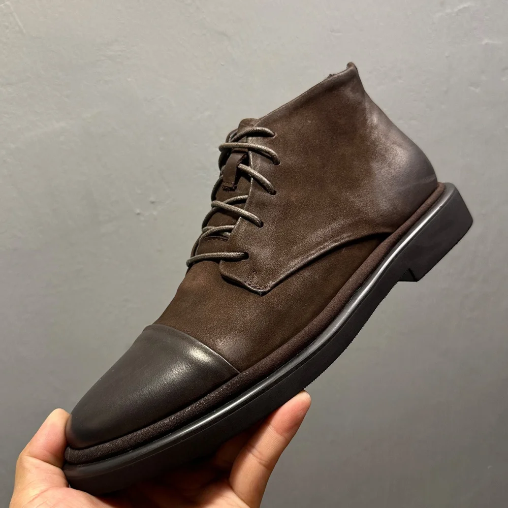 حذاء QHCCID الجلدي للرجال - مصنوع من الجلد الطبيعي، بنعل ناعم مصنوع يدويًا، يتميز بنمط قديم وتصميم عالي الجودة. #6