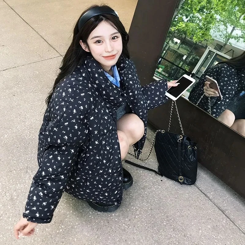 Inverno nuove Parka donna moda coreana casual tutti abbinati dolce allentato piccolo piumino floreale femminile spesso caldo capispalla per studenti