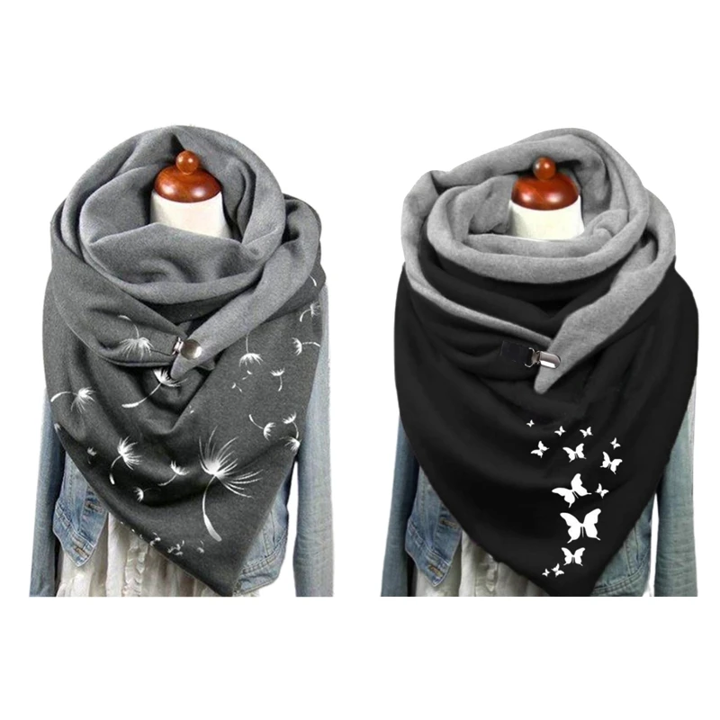 MXMB Decorative Scarfs For Women Scarf Warm Soft Scarf Casual Triangular Scarf Poncho Cape With Buttons Pattern