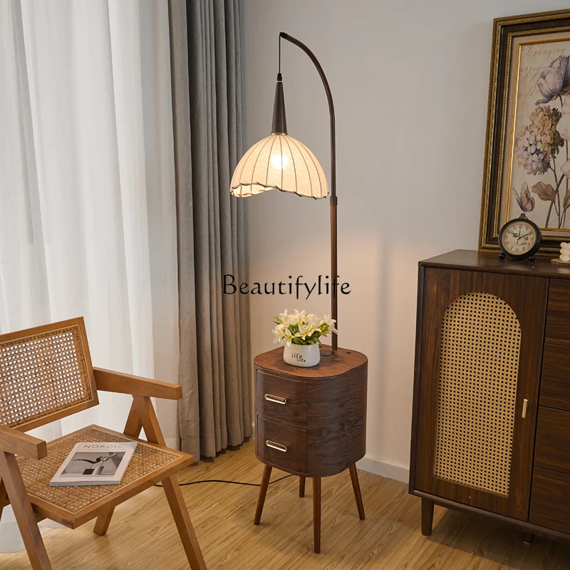 

Solid wood smart bedside table drawer American coffee table bedroom integrated high-end floor luminous object