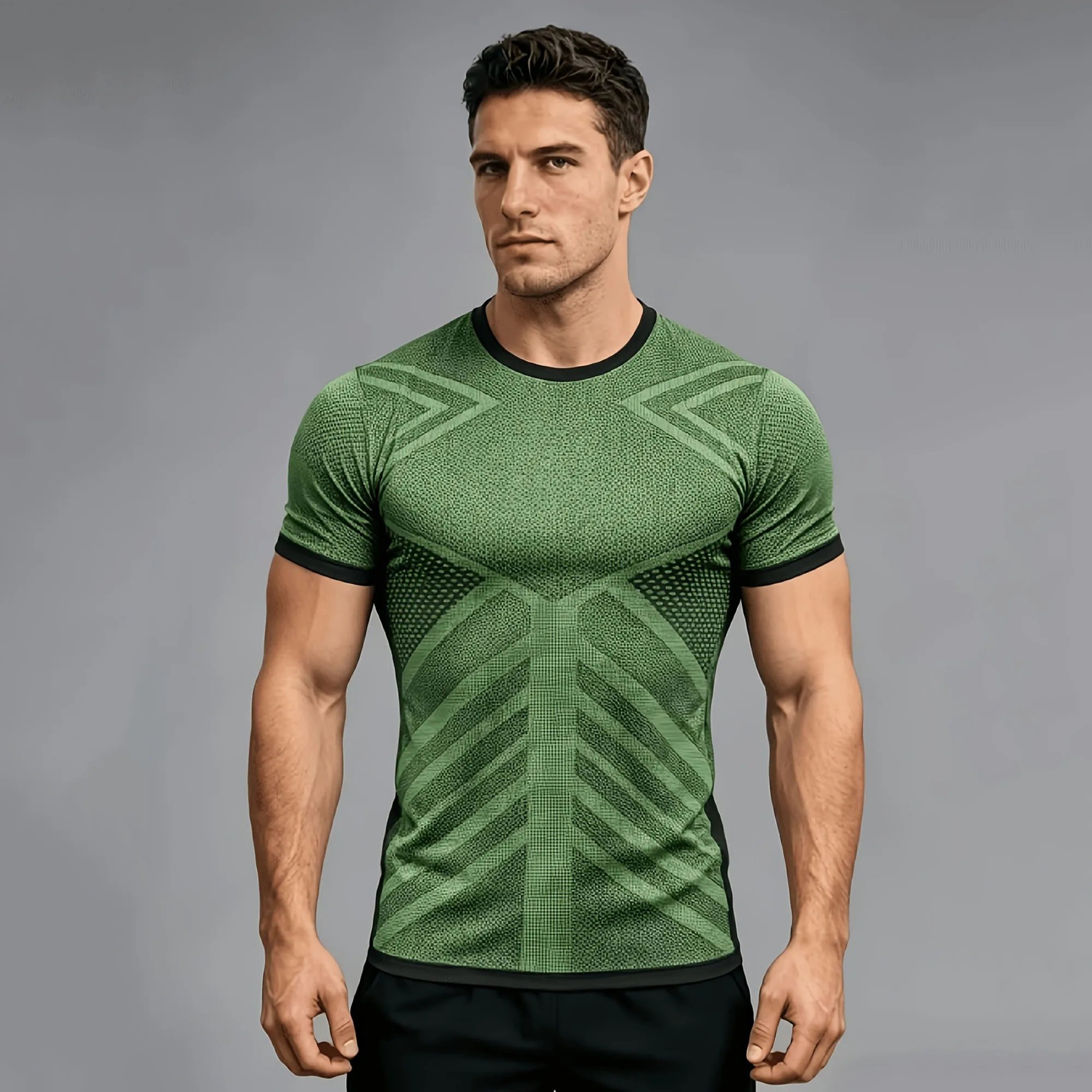 Herren Kompressions-T-Shirt mit geometrischem Muster, schnelltrocknend, dehnbar, Kurzarm, Fitness, Gym, Workout, Sport, Muskel-T-Shirt