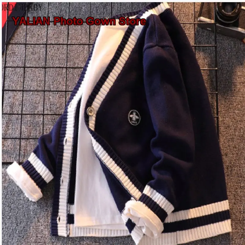 Girls Pure Cotton Knit Spring Autumn Uniform Thin Coat Solid Color Kids Older Kids