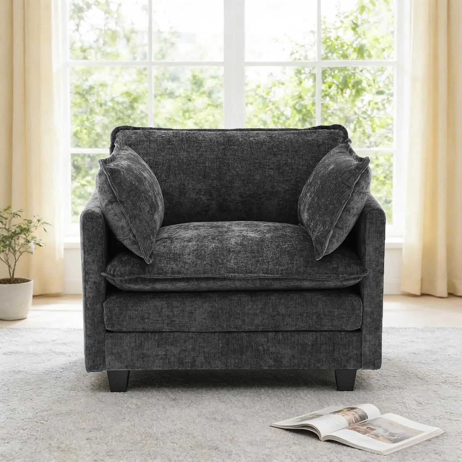 #Chenille Single Sofa Accent Spring & Double Foam Cushion Removable Cover