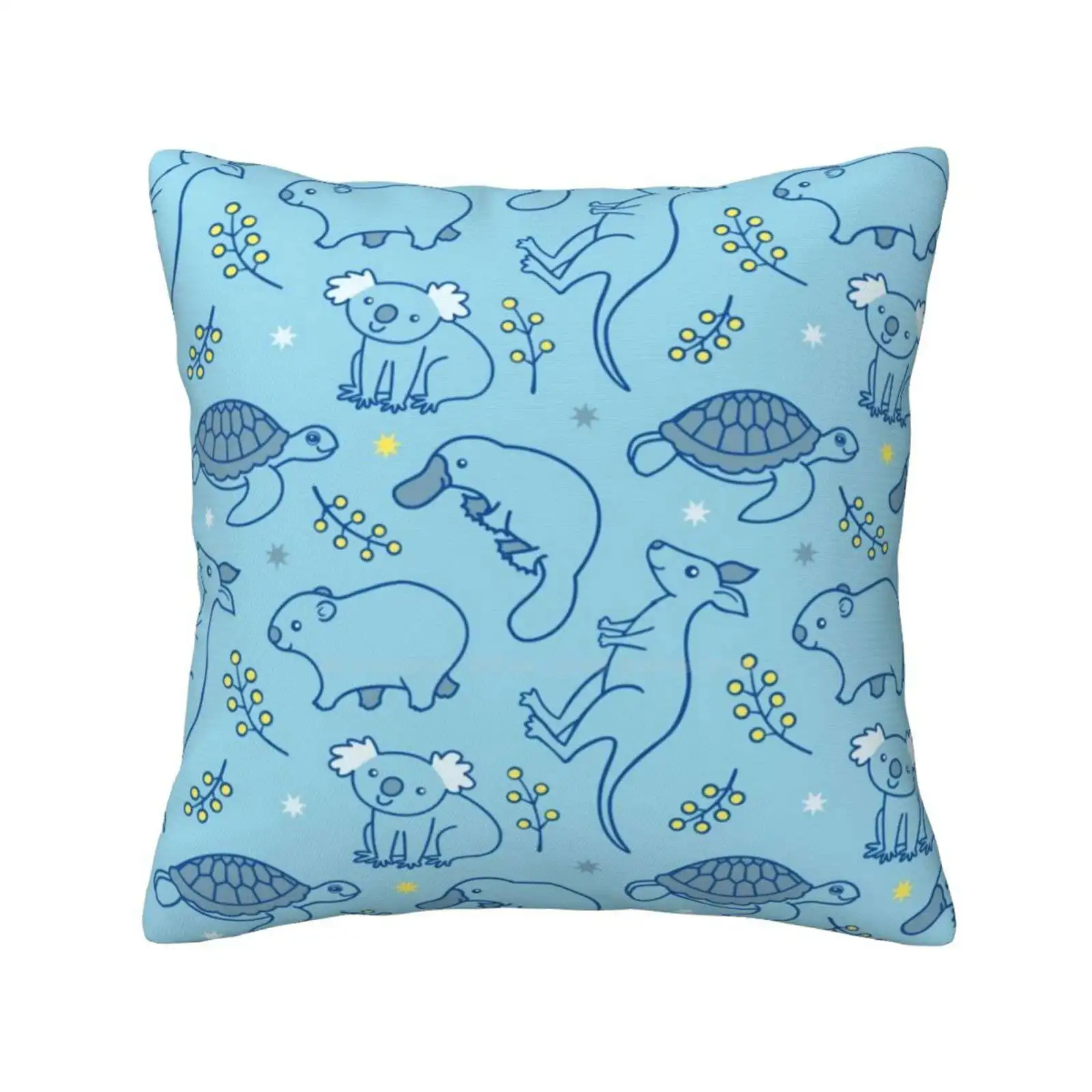 Adorable Aussie Critters-Australian Animals Pillowslip Pillowcase Wombat Kangaroo Turtle Koala Australian Golden Wattle Blue