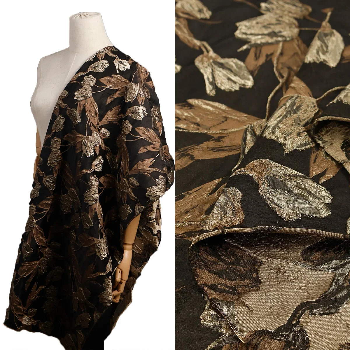 Elegant National Style Silhouette, Black Background, Brown Tulip Jacquard Fabric, Spring And Autumn Dress, Clothing Fabric