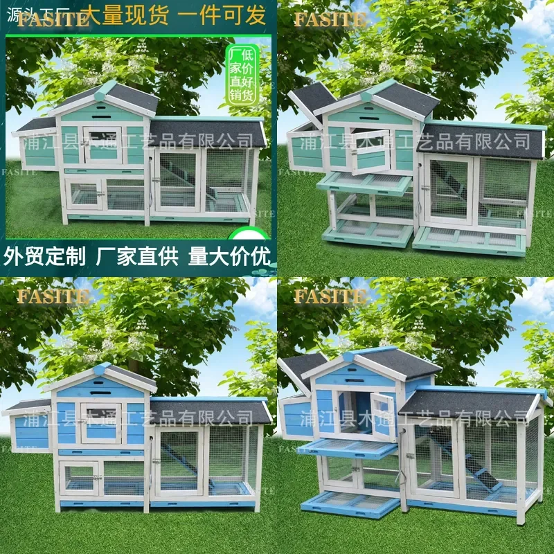 For Wooden Pet Cage Rabbit Chicken Cat Pigeon House Villa Nest Small Breeding Box Outdoor Animal Shelter Durable Natural Wood